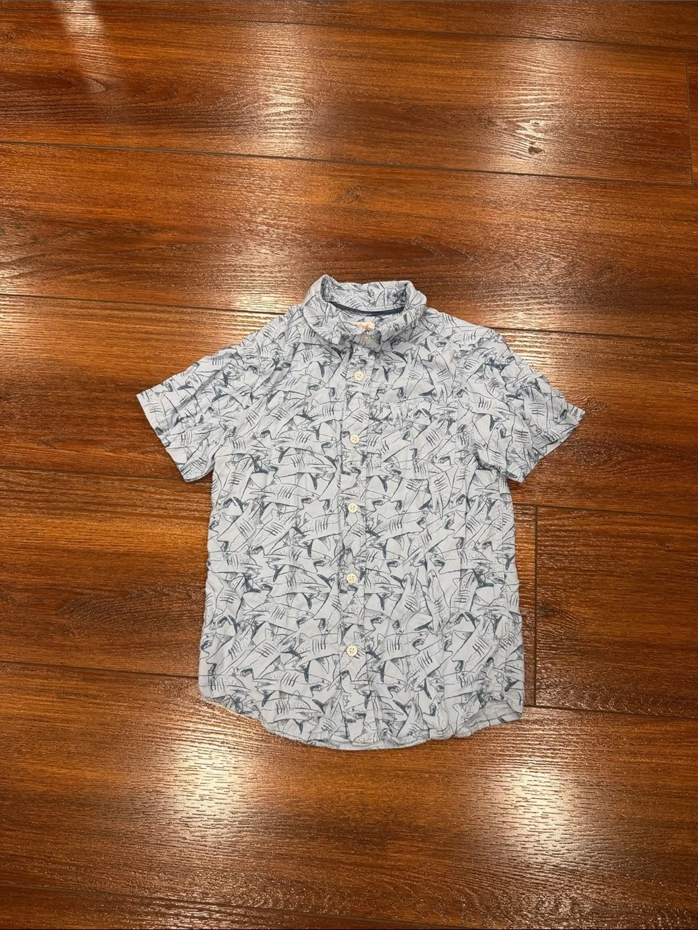 Cat & Jack Light Blue Shark Printed Button-Up Shirt with Navy Print